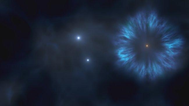 Imagen artística de las primeras supernovas de la Vía Láctea. La estrella Pristine 221.8781+9.7844 se formó a partir del material eyectado por estas primeras supernovas. Crédito: Gabriel Pérez, SMM (IAC).